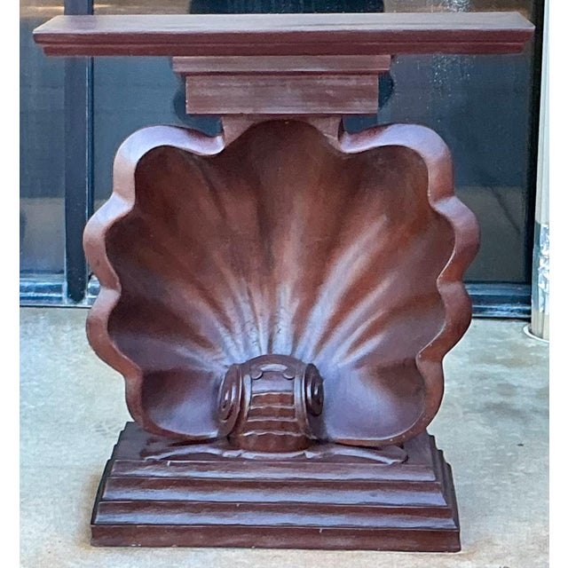 Hollywood Regency Hollywood Regency Style Carve Wood & Composition Shell Form Console Table For Sale - Image 3 of 6