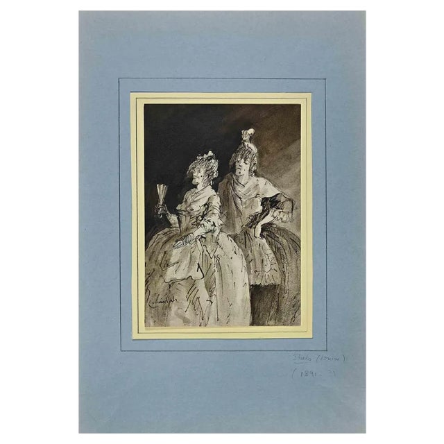 Louise Ibels, Woman, Ink & Watercolor, Early 20th Century For Sale