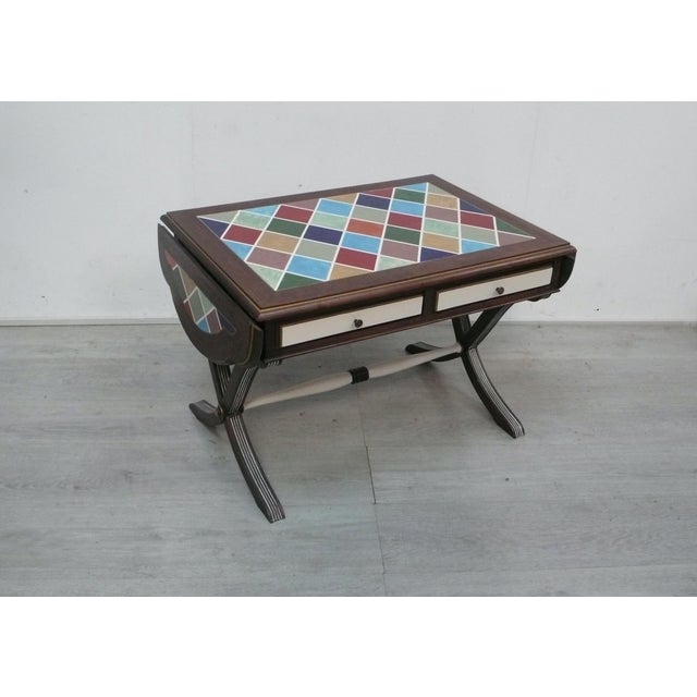 Coffee table, side table with 2 extendable side panels, in an english antique style, but made in the 1960s, in dark walnut...