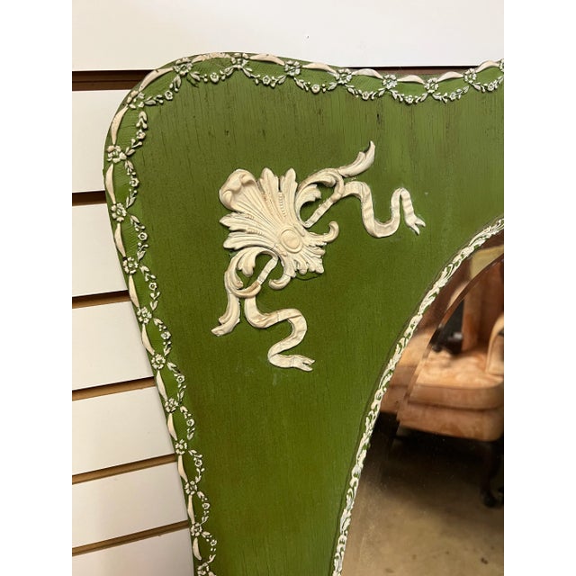 Art Deco Vintage Green With White Accents Wall Mirror For Sale - Image 3 of 10