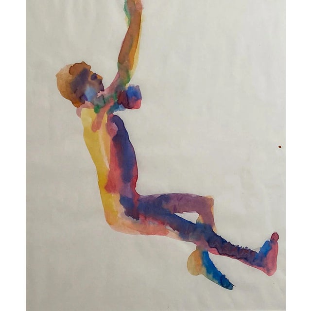 A vintage watercolor of a kneeling man from the rear, circa 20th century.