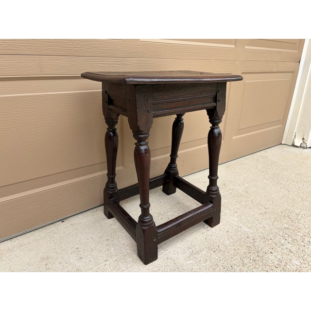 Wood Late 17th Century English Oak Joint Stool With Turned Legs For Sale - Image 7 of 13