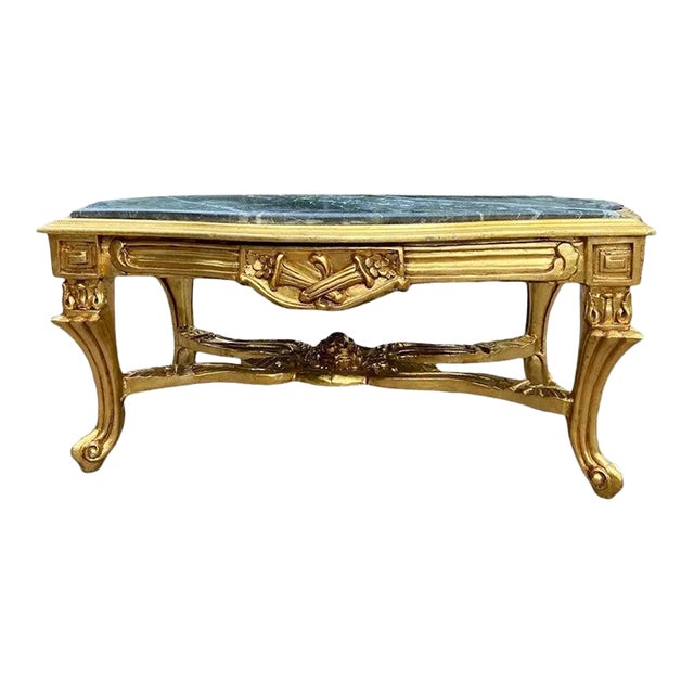 French Louis XVI Style Coffee Table in Gold Beech and Marble Top Chairish