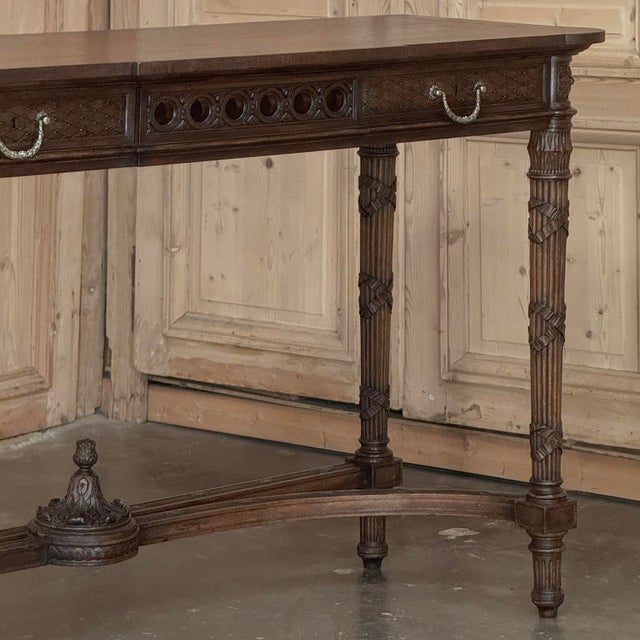 19th Century Country French Louis XVI Hand-Carved Walnut Console ~ Sofa Table For Sale In Dallas - Image 6 of 18