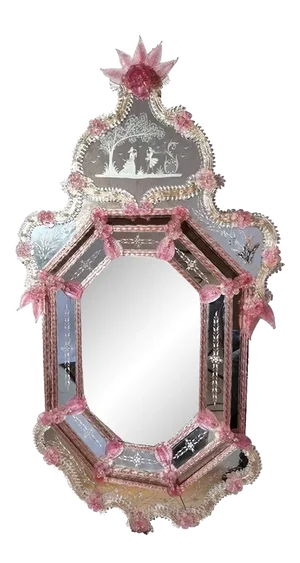 Venetian Pink Flower Murano Glass Mirror