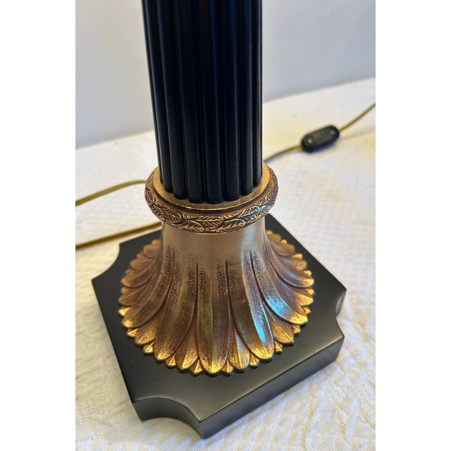 Vintage Pair of Maitland Smith Tall Black and Gold Column Style Table Lamps For Sale In Philadelphia - Image 6 of 12