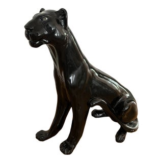 1980s Italian Large Ceramic Black Panther For Sale