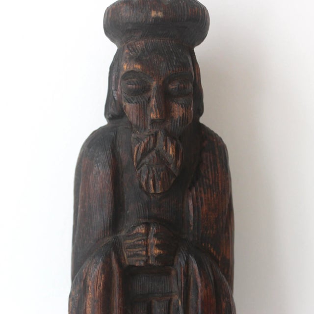 Japanese Vintage Carved Wood Monk Sculpture, Japanese Shou Sugi Ban Burned Wood For Sale - Image 3 of 10