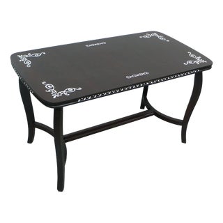 Dark Walnut Coffee Table with White Dekor, Germany, 1930s For Sale