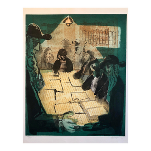Lennart RosensohnModernist Judaica Art Aquatint Etching Jewish Rabbi at Prayer Jerusalem Memories