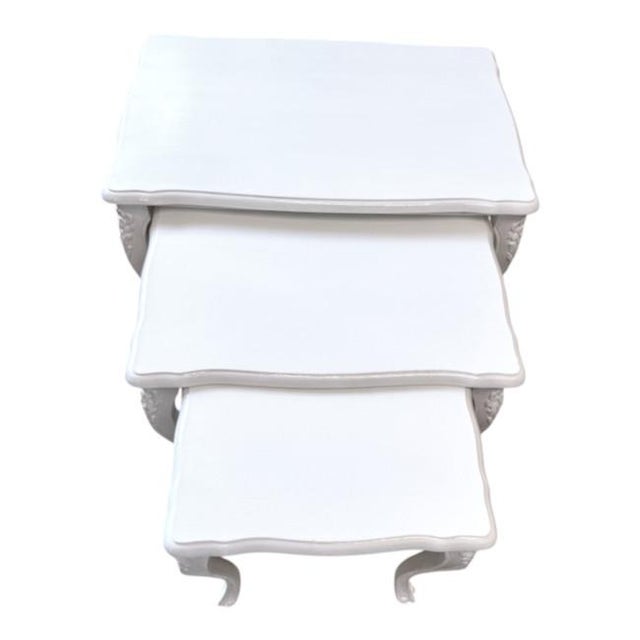 Wood Vintage French Provincial Carved Nesting Tables – Set of 3 For Sale - Image 7 of 9