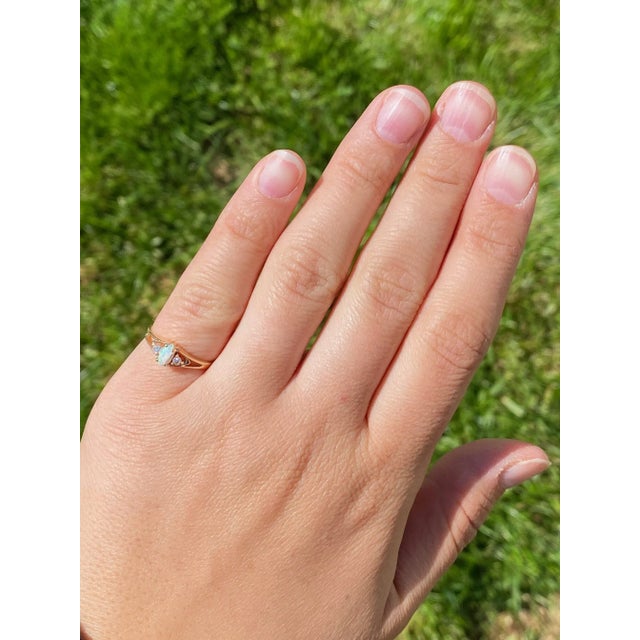 The Elliana: Ladies Signed Vintage Australian Opal and Diamond Ring in 14K Gold For Sale - Image 9 of 10