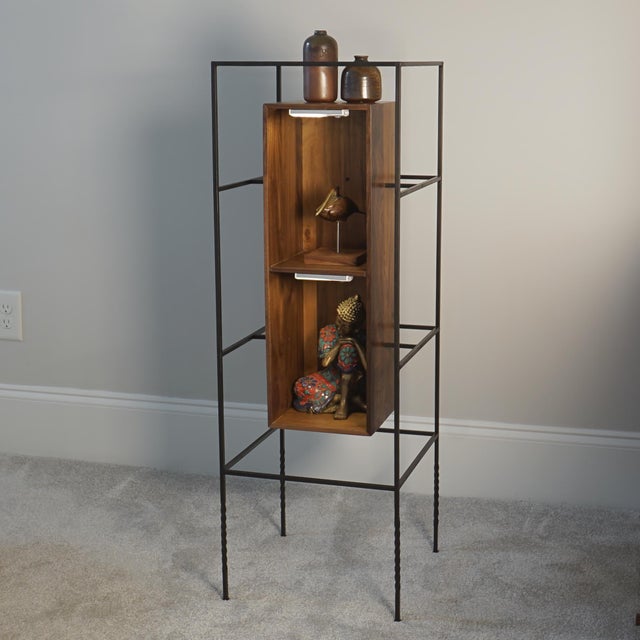 Freestanding Display Cabinet With Lights, Solid Walnut Tall Cabinet, Narrow Bookcase Display For Sale In Raleigh - Image 6 of 9