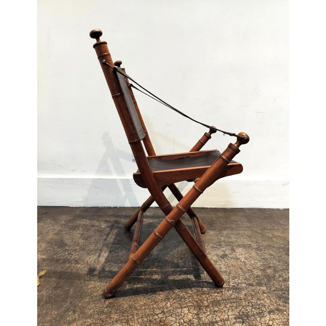 Vintage 1970s Faux Bamboo and Leather Folding Chair For Sale - Image 4 of 9
