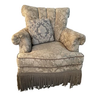 1990s Custom Floral Tapestry Wingback Armchair For Sale