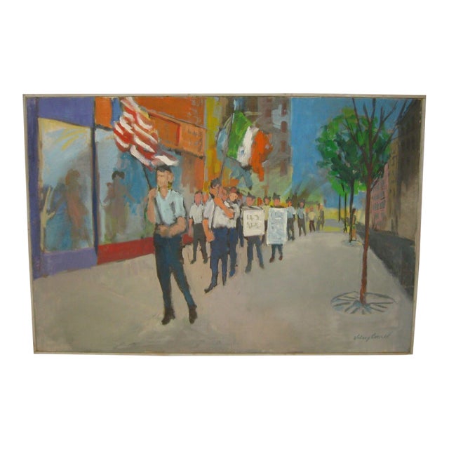 1971 Picketing American Painting by Volney Crosswell For Sale