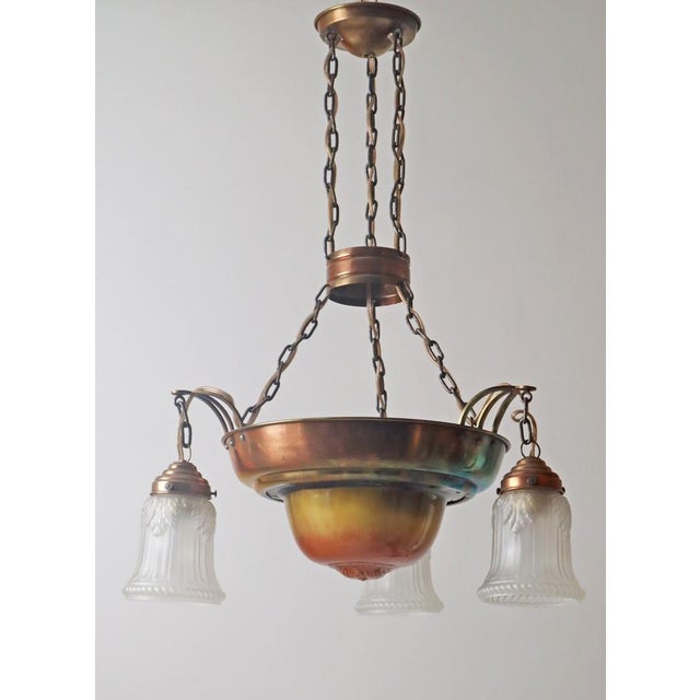 Danish Art Nouveau Chandelier in Brass, Copper and Ceramic, 1910s For Sale - Image 5 of 18