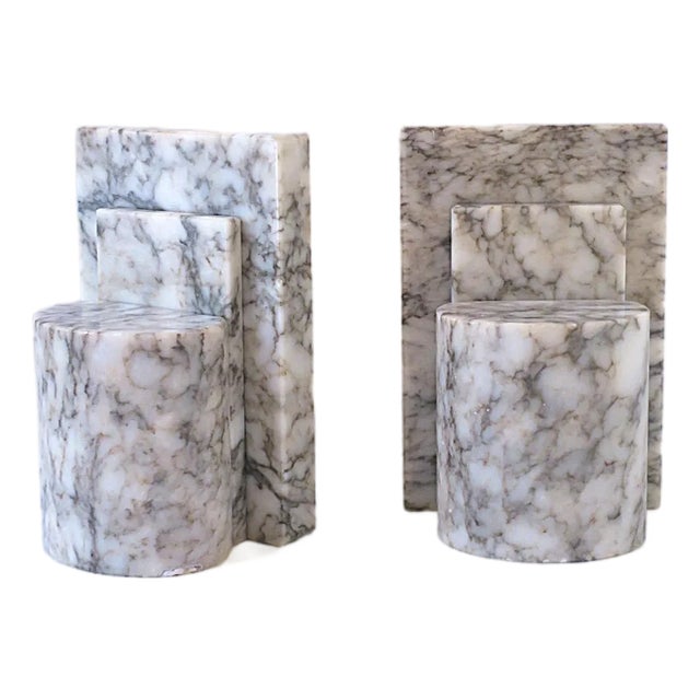 Italian Art Deco Modern Alabaster Marble Bookends, Pair For Sale