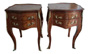 Late 19th Century Louis XVI Ormolu Parquetry Inlaid Side Tables - A Pair