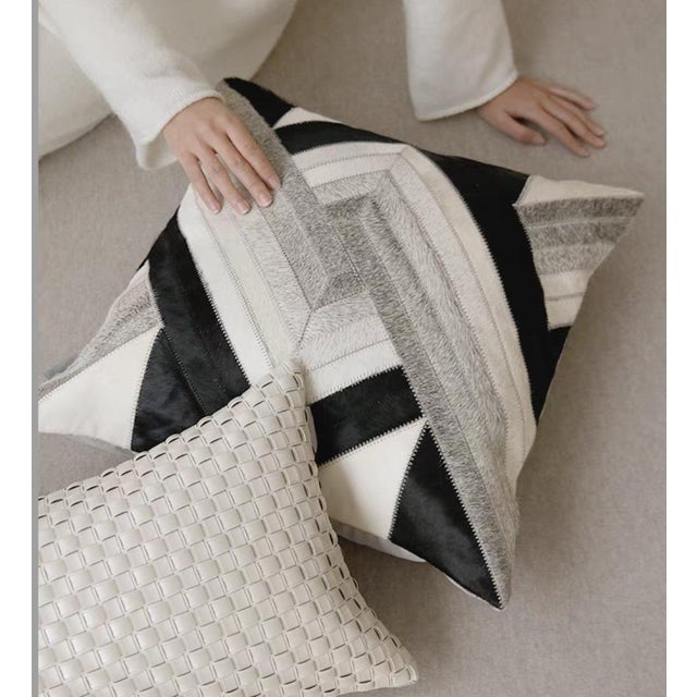 Contemporary Abstract Zebra-Print Leather Throw Pillow - 19 Inches, Single For Sale - Image 3 of 8