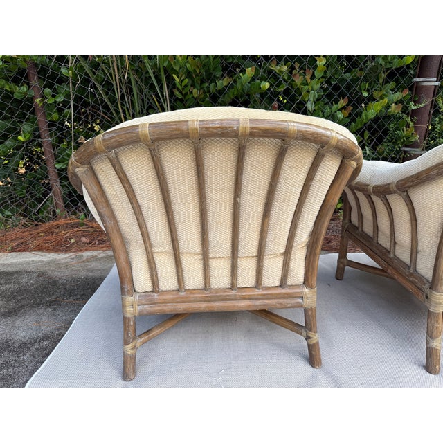 Wood McGuire Rattan Lounge Chairs With Upholstered Seats - A Pair For Sale - Image 7 of 17