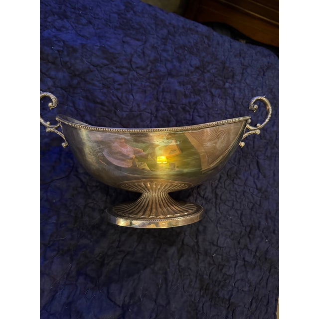 English Vintage Barker Ellis Silver-Plated Decorative Bowl With Scrolled Handles For Sale - Image 3 of 11