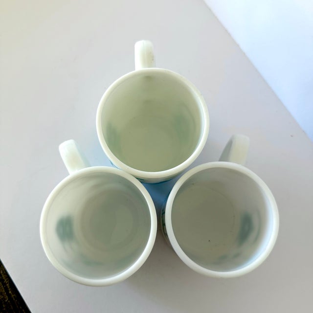 Glass 1960s Mid Century Modern Hazel Atlas Kitchen Aids Turquoise Coffee Mugs Tea Cups - Set of 3 For Sale - Image 7 of 9