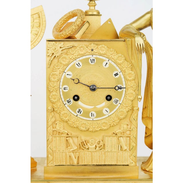 19th Century French Empire Gilt Bronze Mantel Clock For Sale - Image 4 of 10