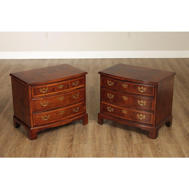 High Quality American Made Pair of Bow Front Chests With Dovetailed Drawers And Brass Hardware.