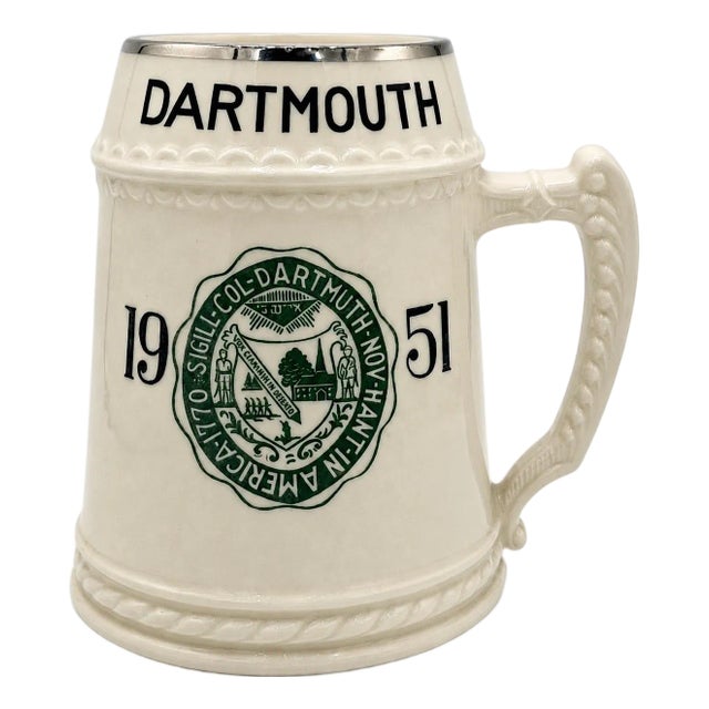 Vintage Dartmouth College Green Ceramic Stein Mug 1951 For Sale