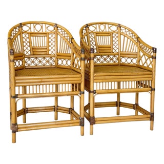 Pair of Vintage Brighton Pavilion Style Rattan and Cane Side Chairs For Sale