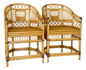 Pair of Vintage Brighton Pavilion Style Rattan and Cane Side Chairs