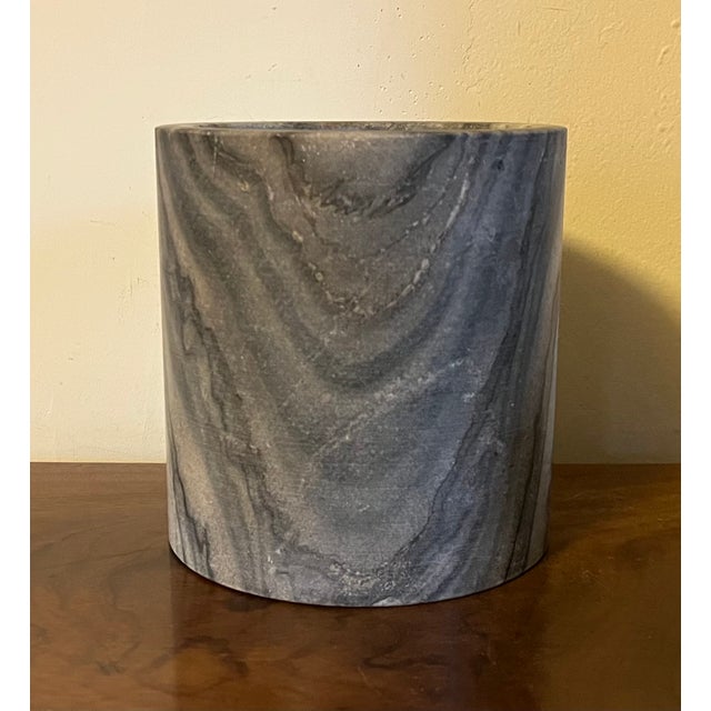 Mid-Century Italian Gray Marble Cylindrical Brush Pot or Wine Cooler Bottle Coaster For Sale - Image 4 of 12