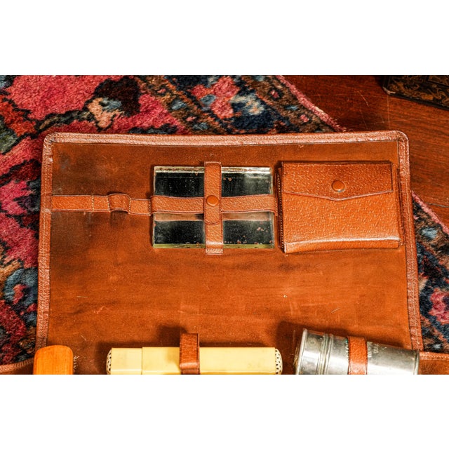 Stately English Antique Leather Suede Case With Tins Home Decor Prop For Sale - Image 9 of 16