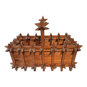 Antique Tramp Art Crown of Thorns Wooden Basket With Handle