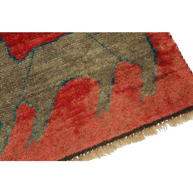 1950s Vintage Gabbeh Tribal Rug in Red With Beige-Brown Animal Pictorials For Sale - Image 5 of 7
