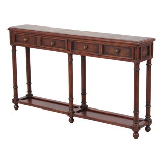 Mahogany 2 Drawer Marble Top Console Table For Sale