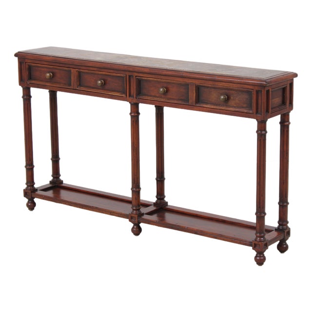 Mahogany 2 Drawer Marble Top Console Table For Sale