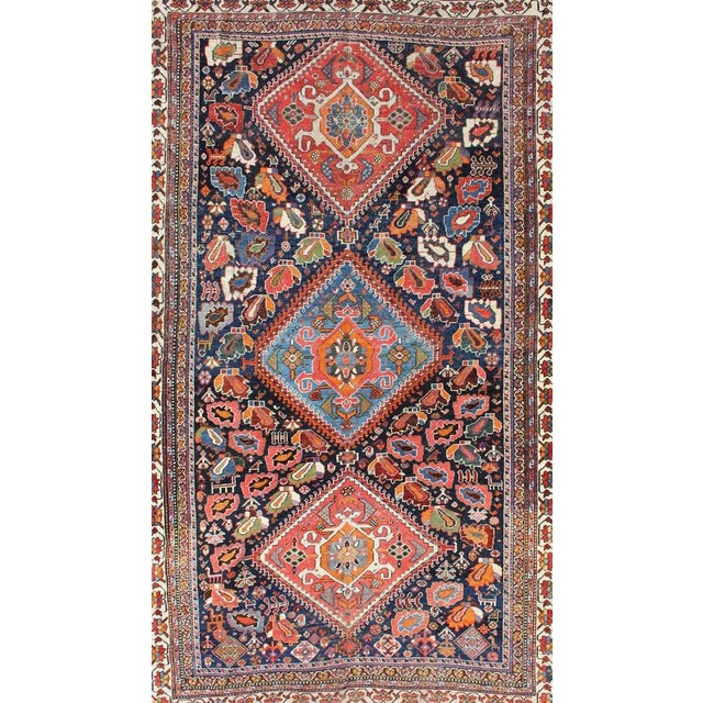 Very Fine and Detailed Antique Persian Qashqai Rug in Tribal Design For Sale - Image 4 of 13