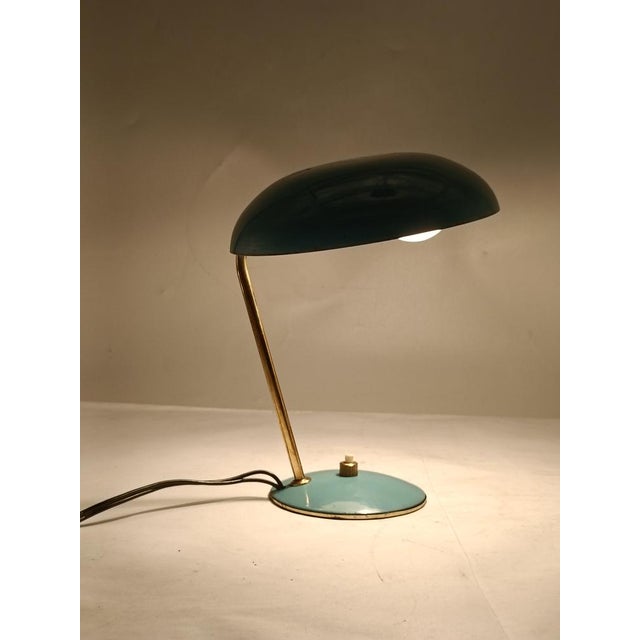 Blue Metal and Brass Table Lamp, Italy, 1950s For Sale - Image 9 of 13