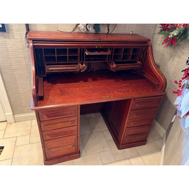 Cutler & Son Antique Roll Top Desk, Late Victorian For Sale - Image 9 of 16