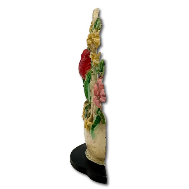 Hard to Find 1930s Hubley MFG Co. Tulips & Hyacinths Flower Basket Cast Iron Doorstop in Pristine Cond. For Sale - Image 13 of 18