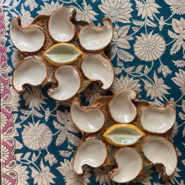 Vintage French Majolica Oyster Plates from Vallauris, 1950s, Set of 2 For Sale - Image 9 of 9