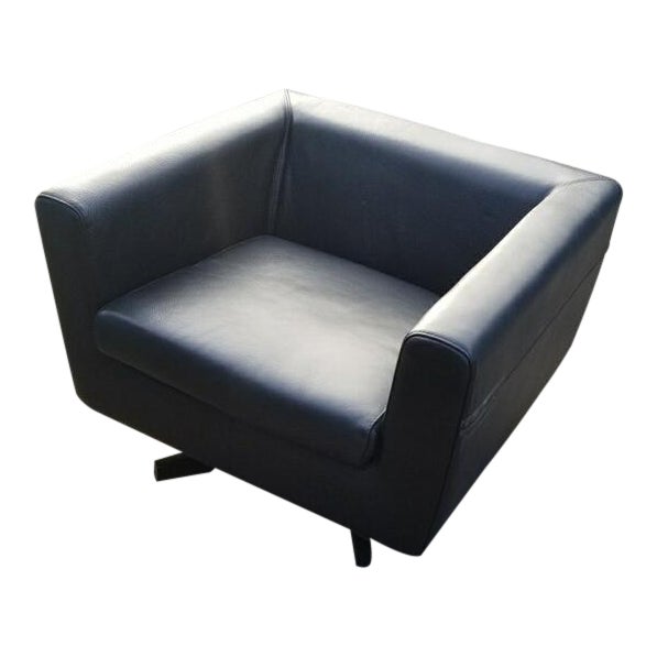 Roche Bobois Cubed Swivel Accent Chair In Black Leather Chairish