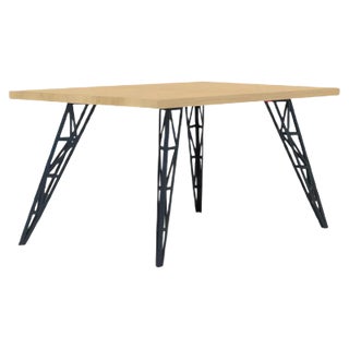 Medium Dining Table with Oak Tabletop & Lasered Steel Legs by Aljoscha Vogt for GUSTAV Möblierungen For Sale
