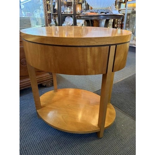 1980s Charles Pfister for Baker Furniture Oval Burl Veneer 1 Drawer Nightstand For Sale - Image 10 of 12