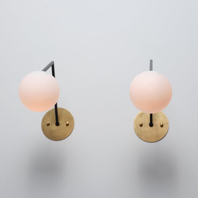 Mid-Century Modern Italian Wall Sconces with Opaline Glass Globes, 1950s, Set of 2 For Sale - Image 12 of 13