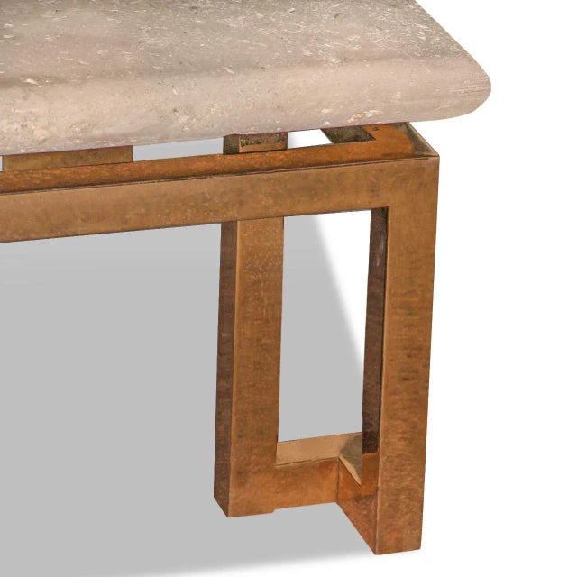 1960s Natural Coquina Stone Top Cocktail Table With Brass Base For Sale - Image 10 of 12