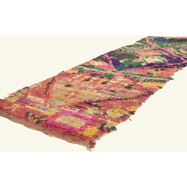 22053 Vintage Boujad Boucherouite Moroccan Rug, 03'00 x 08'05. The Nomadic Chronicle: A Vintage Boujad Moroccan...
