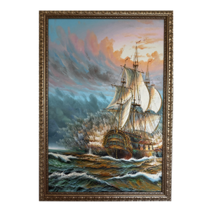 Original Oil Painting Tall Ship at Sea Framed Maritime Seascape